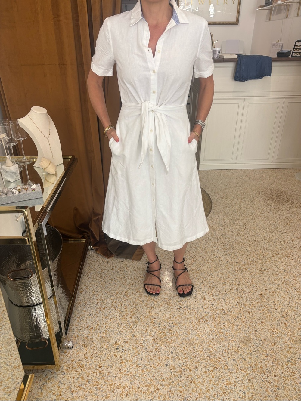 Vineyard Vines White Button-Front Tie-Waist Shirt Dress